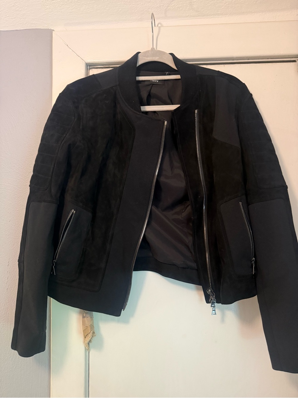Theory lambskin leather jacket moto black bomber large